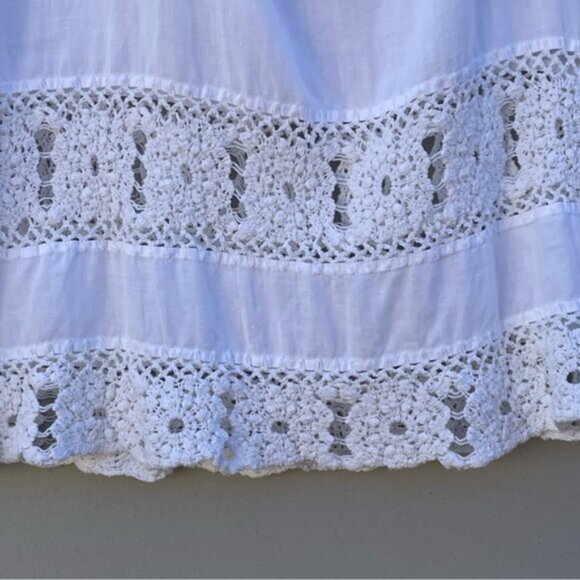 DKNY White Linen Skirt w/Cochet Panels & Drawstring Waist Size 14 - Picture 8 of 11